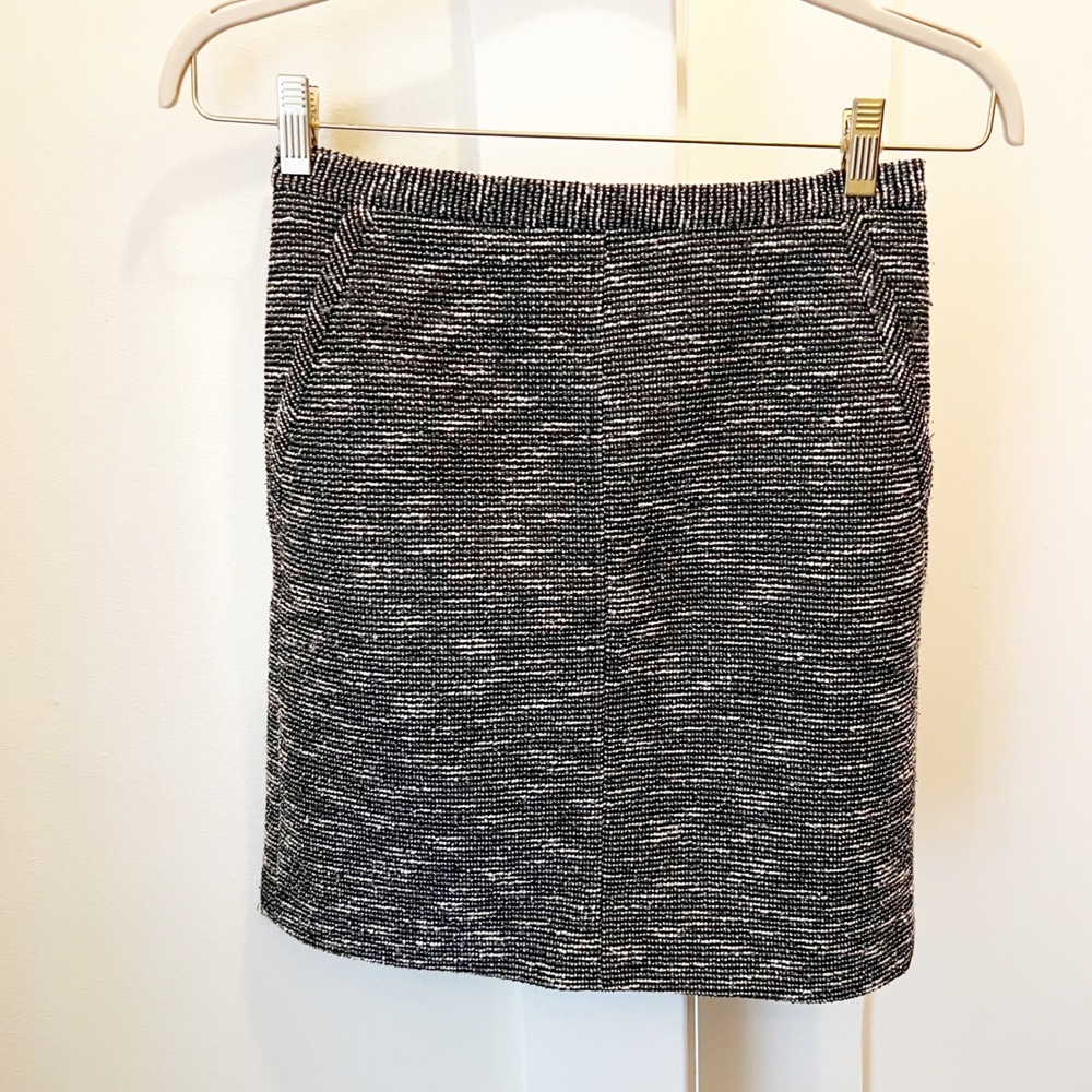 Anne Klein Tweed Pencil Skirt Size 0 Mini Black‎ White Business Casual Office